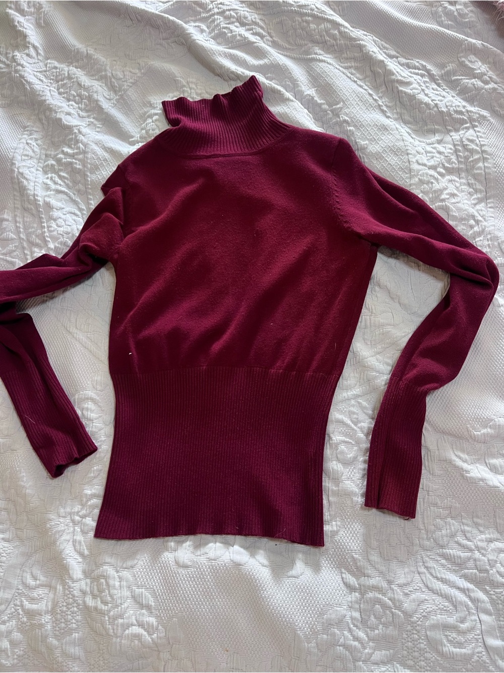 Pink Rose Burgundy Ribbed-Waist Turtleneck Sweater